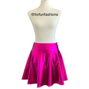 PINK Metallic Skirt A-line Flared Skater Skirt for Halloween Costume Party